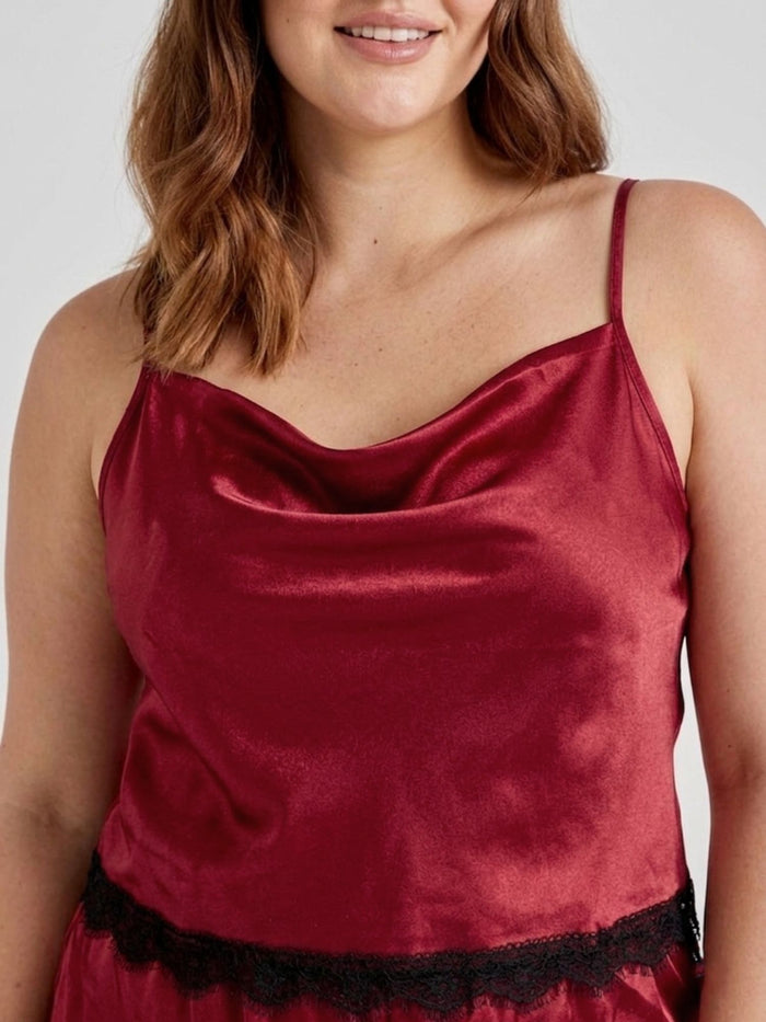 Satin Red Lace Cami And Shorts Nightwear Set