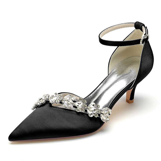 Elegant black pointed toe prom shoes with rhinestones from SD Dresscode & Fashiontrends featuring an ankle strap