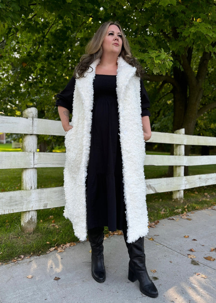 Shearling Long Vest in Ivory