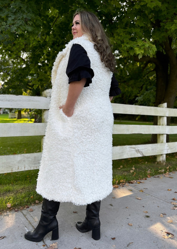 Shearling Long Vest in Ivory