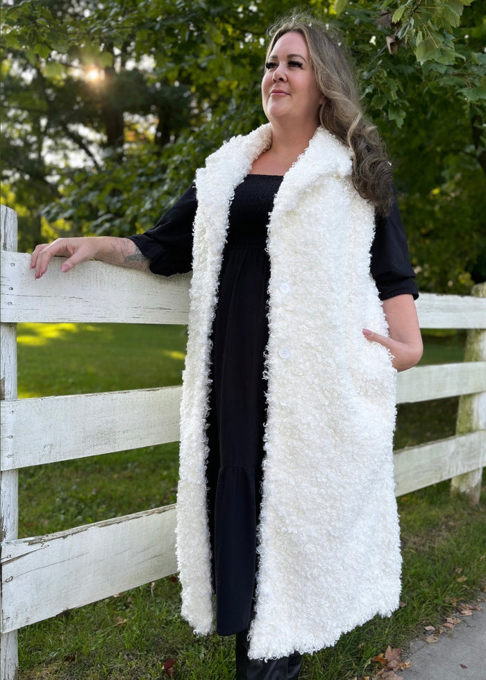 Shearling Long Vest in Ivory