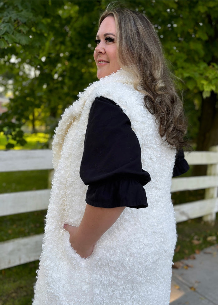 Shearling Long Vest in Ivory