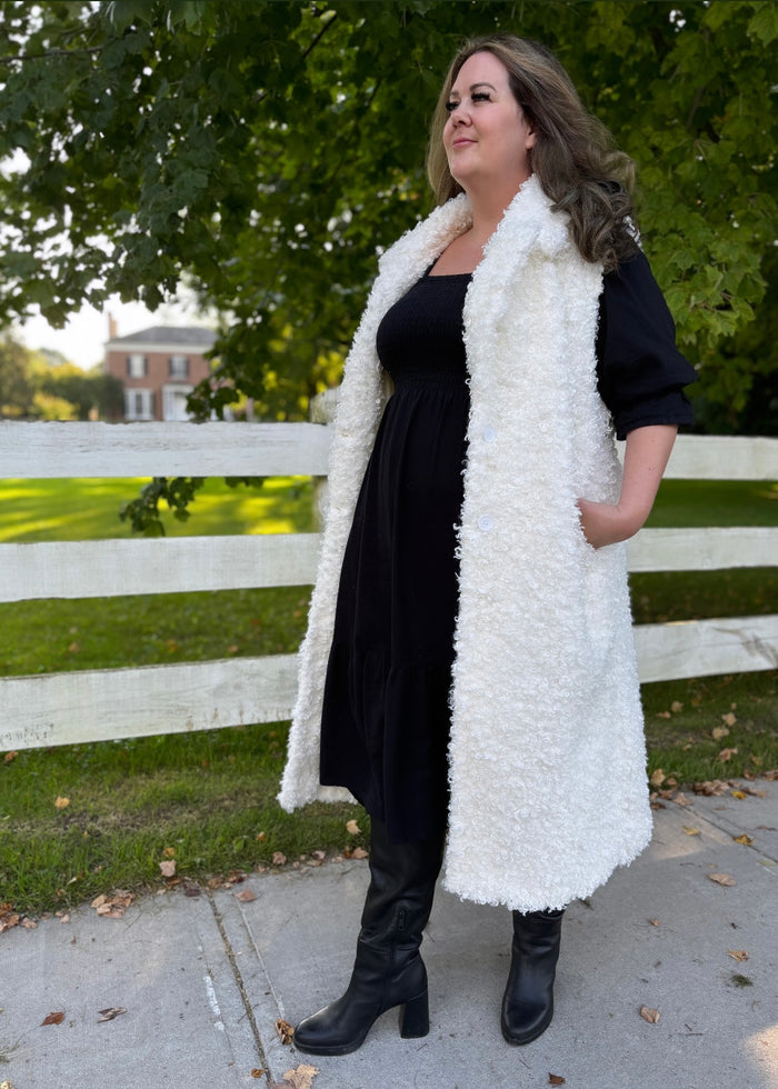 Shearling Long Vest in Ivory