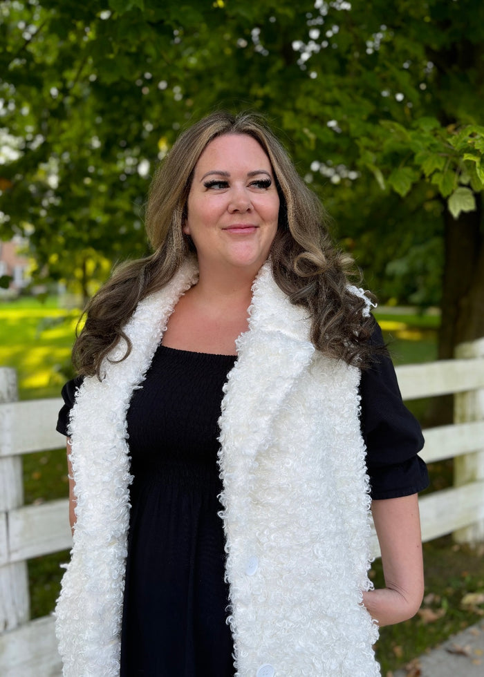 Shearling Long Vest in Ivory