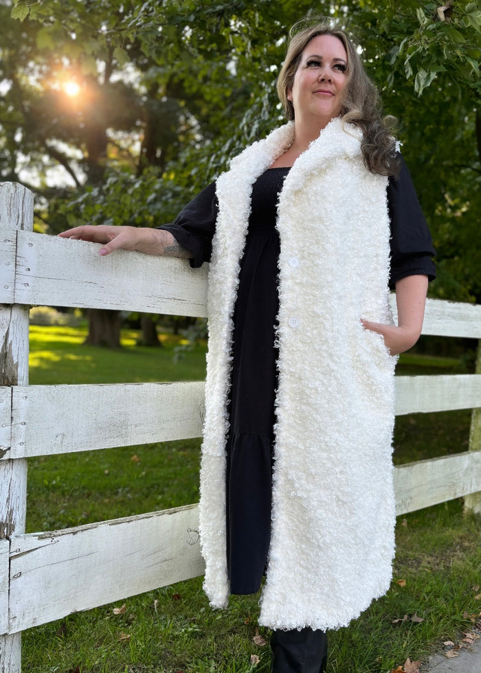 Shearling Long Vest in Ivory