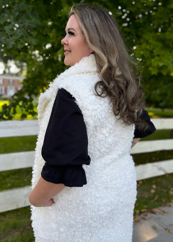 Shearling Long Vest in Ivory