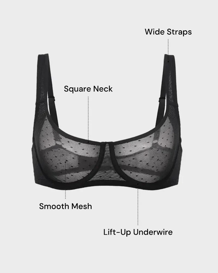 Sheer Dotted Mesh Unlined Balconette Bra