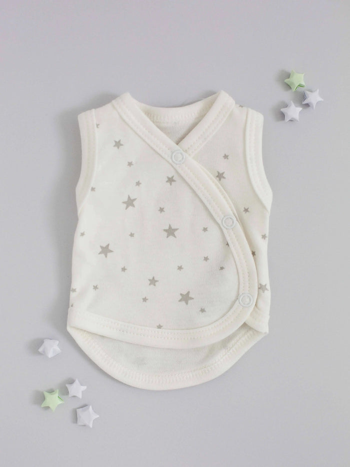 Incubator Vest, Silver Stars, Premium 100% Organic Cotton Bodysuit / Vest Tiny & Small