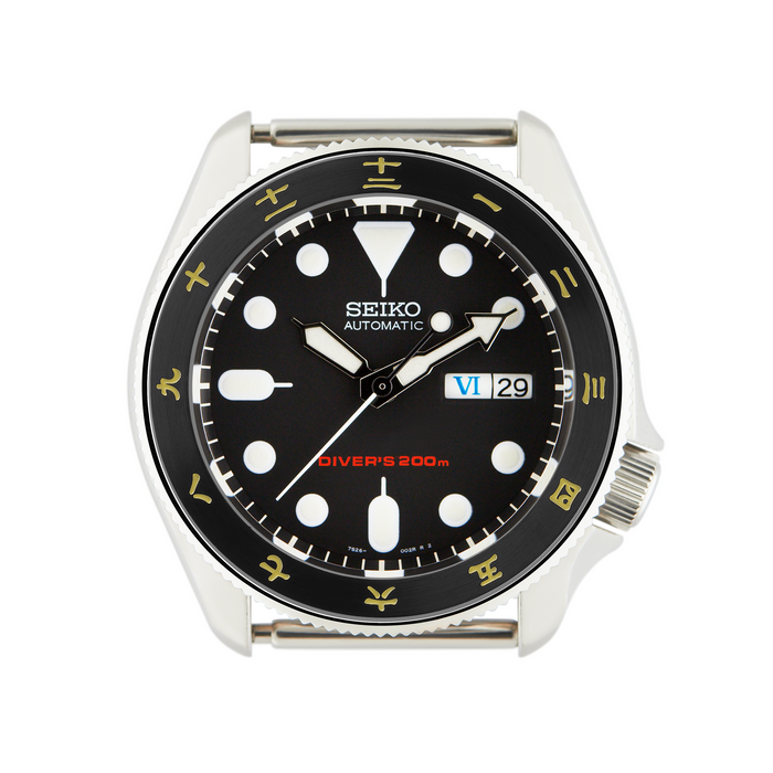 SKX007/SRPD Steel Bezel Insert: Dual Time Kanji Black/Gold