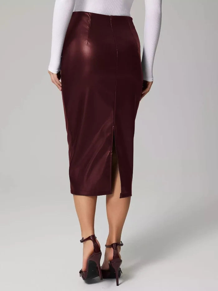 Slit Back Leather Skirt