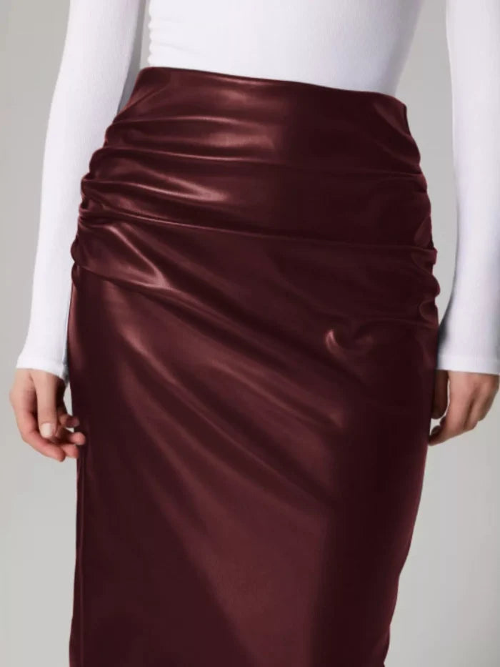 Slit Back Leather Skirt
