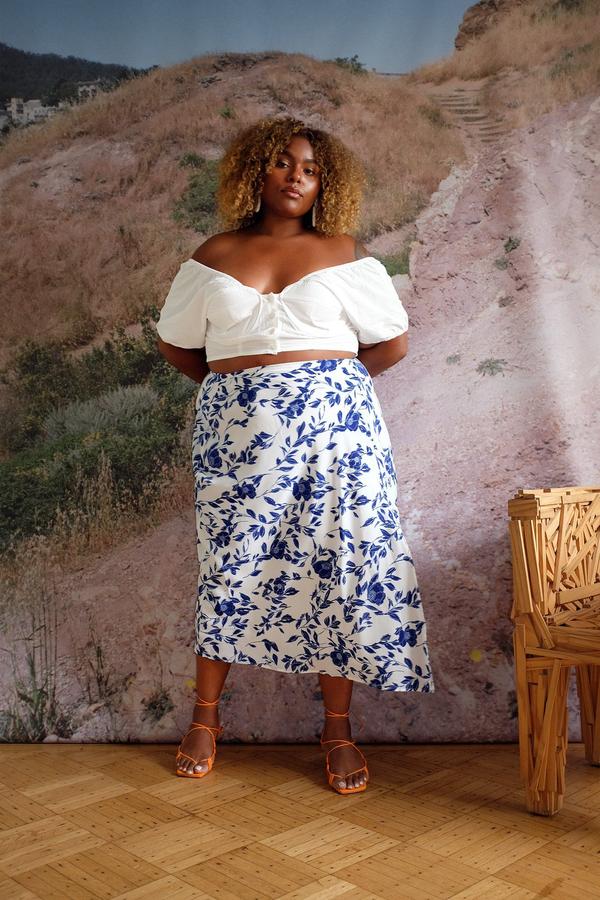 WRAY - Slit Skirt Pottery Floral -