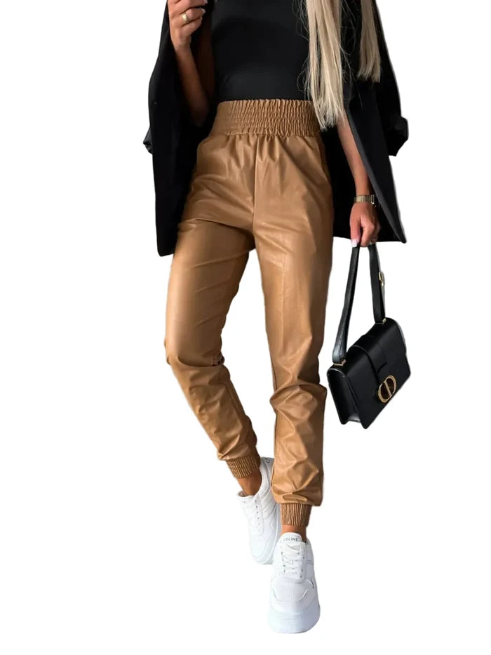 Smocked High Waist Pants with Pockets