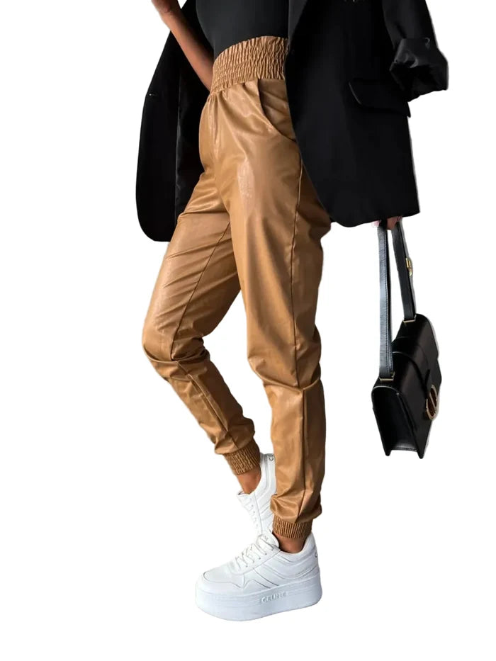 Smocked High Waist Pants with Pockets