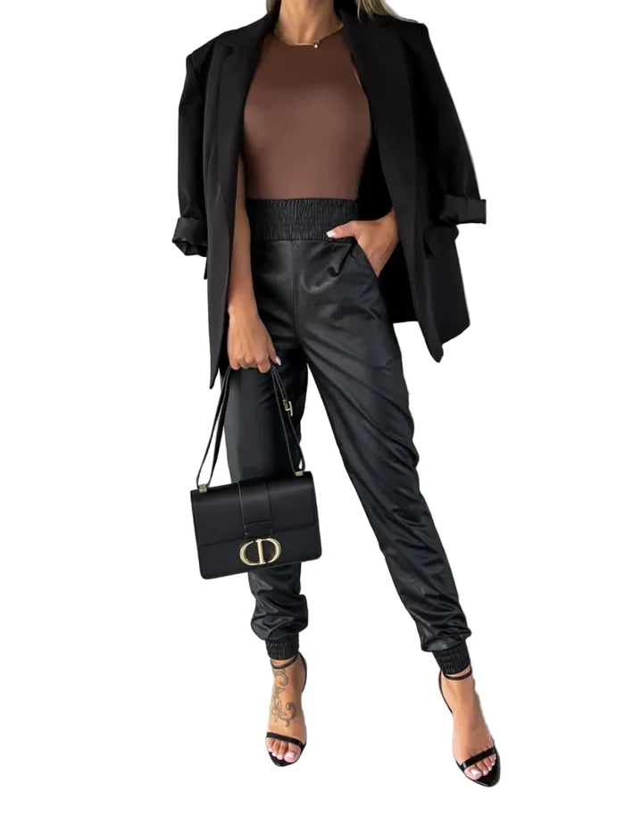 Smocked High Waist Pants with Pockets