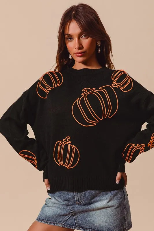 SO ME Pumpkin Embroidered Halloween Thanksgiving Sweater