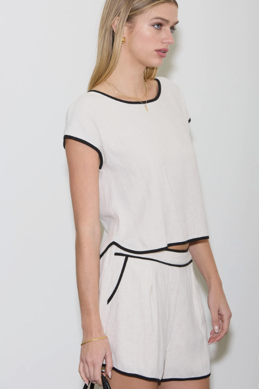 Sofia Contrast Top- Natural