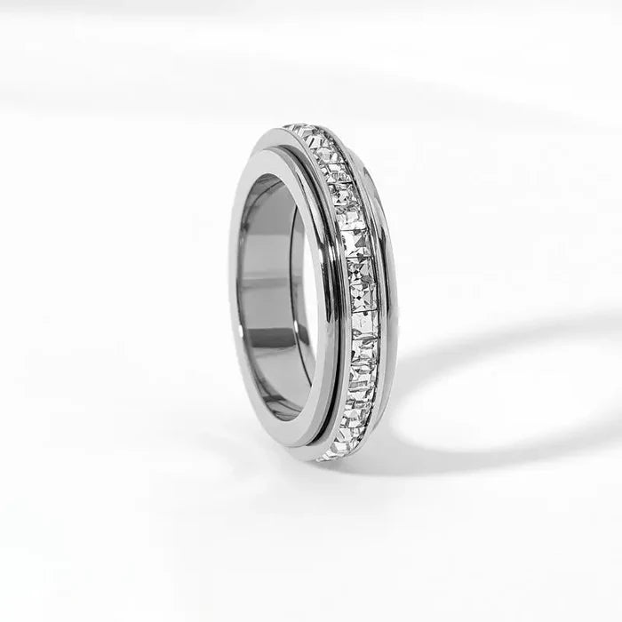 Spin & Calm Titanium Fidget Ring with Cubic Zirconia