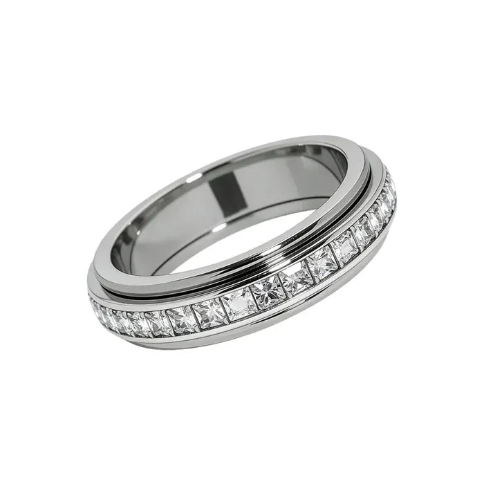 Spin & Calm Titanium Fidget Ring with Cubic Zirconia