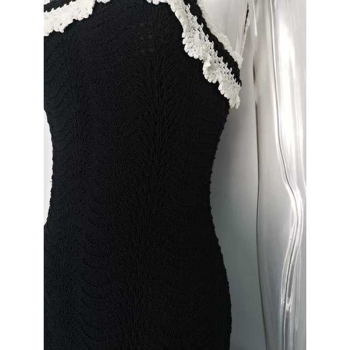 Square Neck Midi Black Dress Body-Con Slim Fit Chic A-Line Cocktail Dress