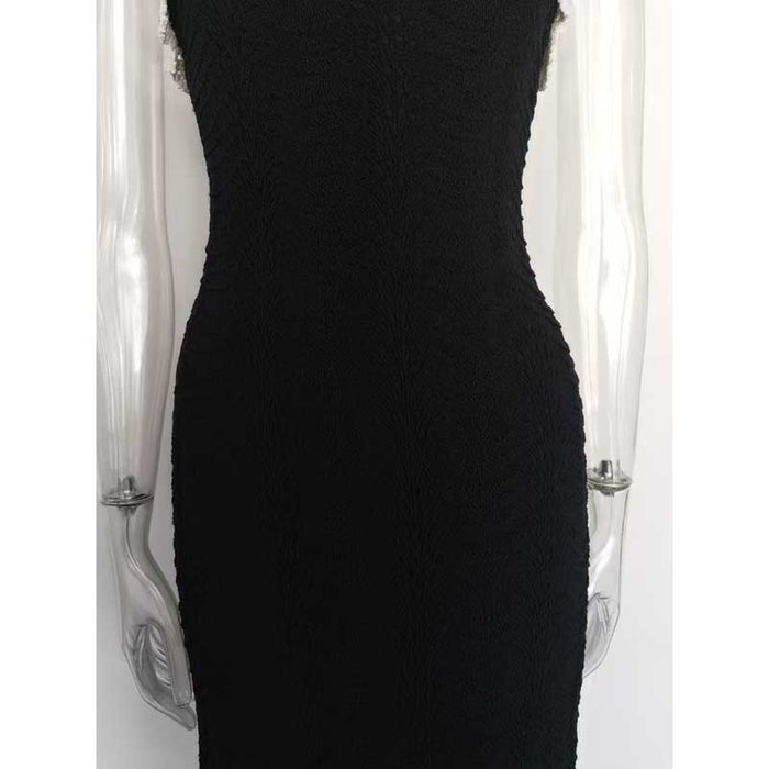 Square Neck Midi Black Dress Body-Con Slim Fit Chic A-Line Cocktail Dress