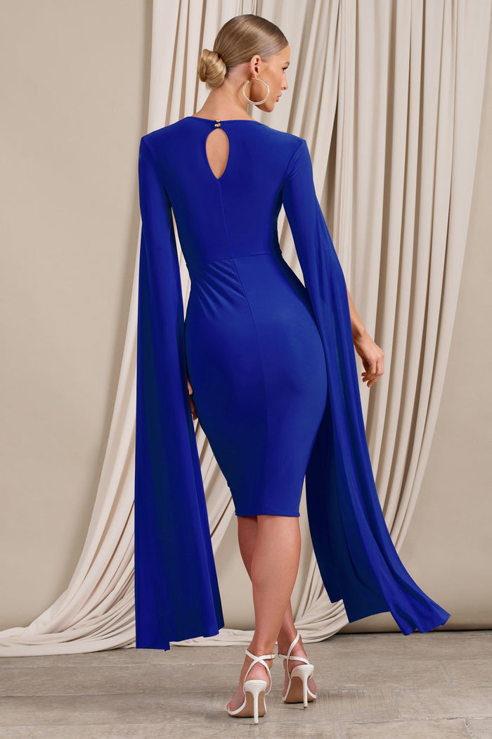 Square Neck Midi Dress With Cape Sleeves