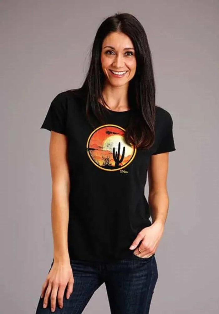 Stetson Cactus and Red Sunset (Black) - Women's Short Sleeve T-Shirt - Hatcountry