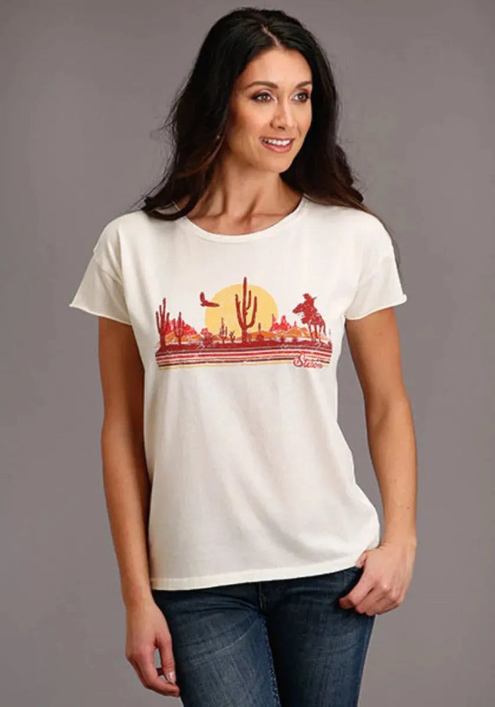 Stetson Cowgirl In Desert (White) - Women's Short Sleeve T-Shirt - Hatcountry
