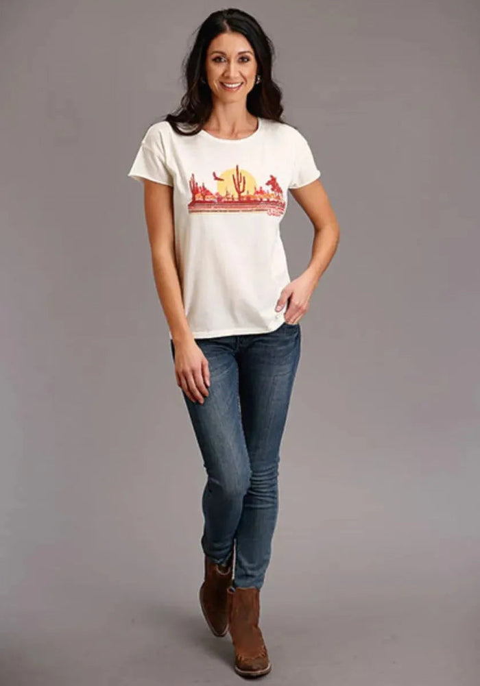 Stetson Cowgirl In Desert (White) - Women's Short Sleeve T-Shirt - Hatcountry