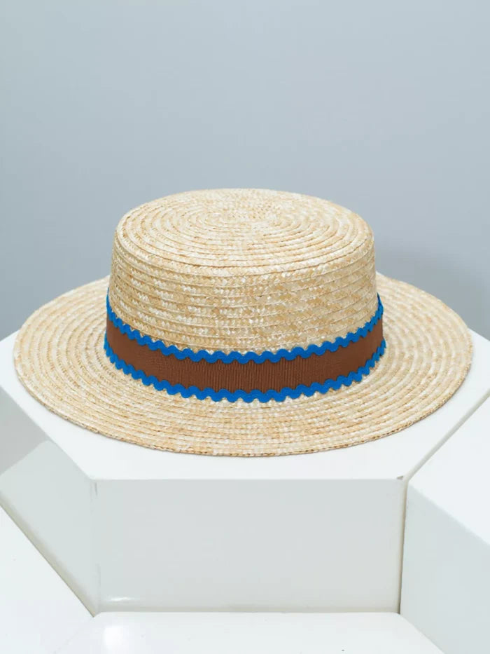 Straw Boater Hat with Decorative Band
