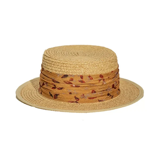 Straw Boater Hat with Printed Band