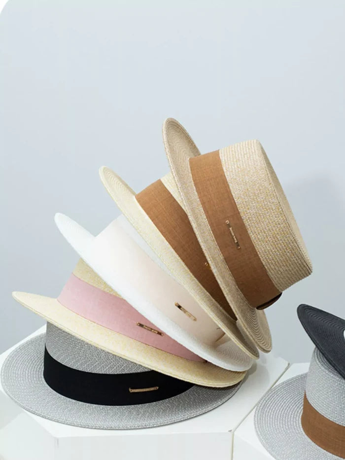 Straw Boater Hat with Ribbon