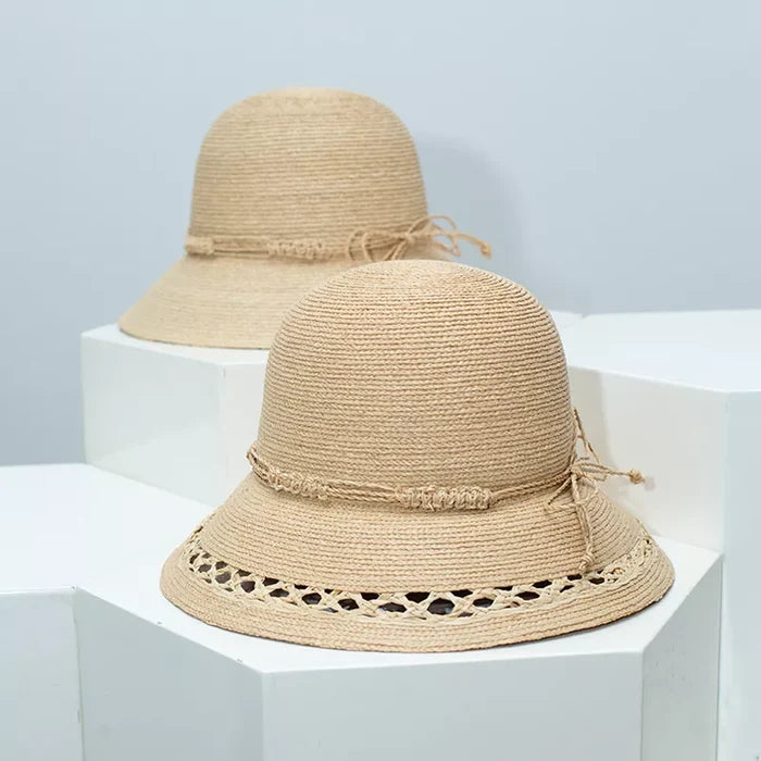 Straw Bucket Hat with Decorative Band