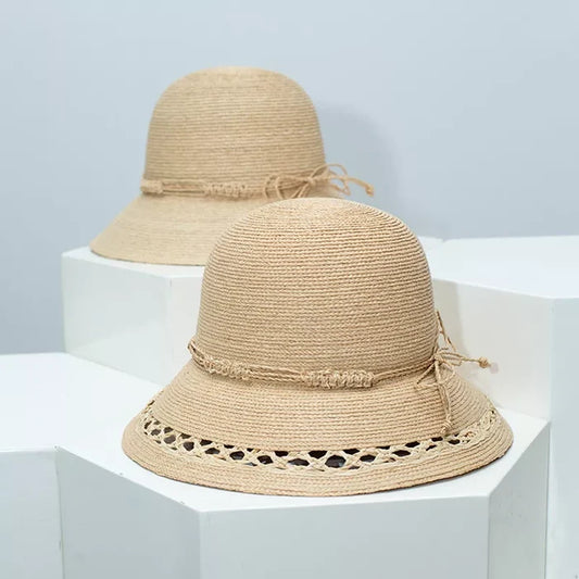 Straw Bucket Hat with Decorative Band