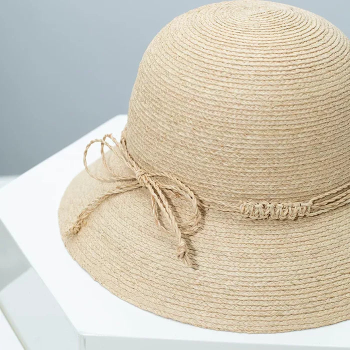 Straw Bucket Hat with Decorative Band