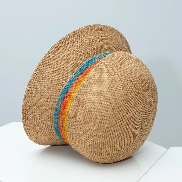 Straw Cloche Hat with Colorful Band