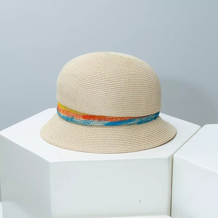 Straw Cloche Hat with Colorful Band