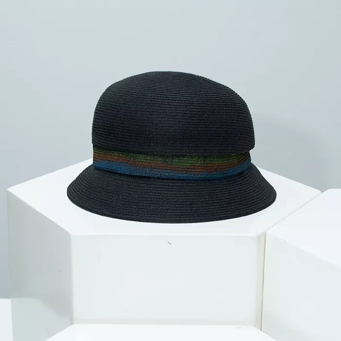 Straw Cloche Hat with Colorful Band