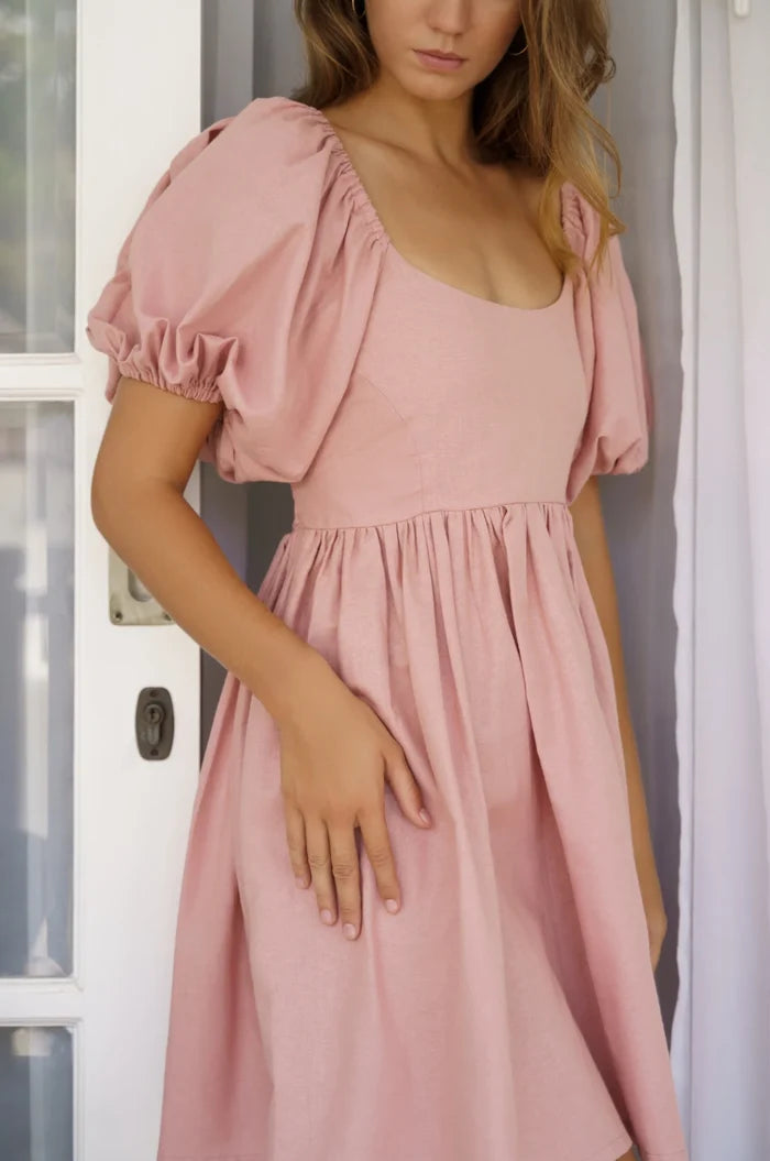 Strawberry Fields Puff Sleeve Mini In French Rose - Laluxe Femme