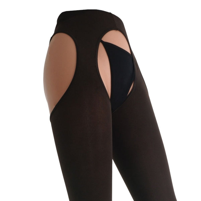 Marrone coloured suspender tights on a white background