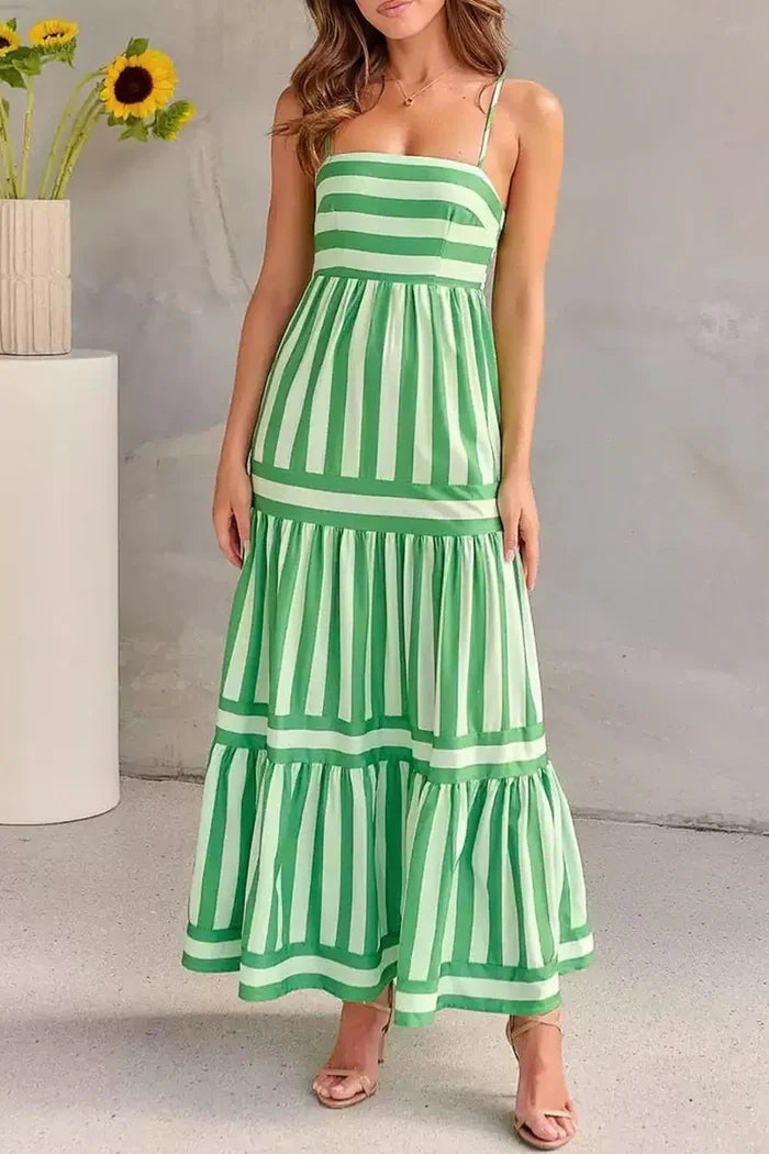 Striped Tiered Maxi Cami Dress