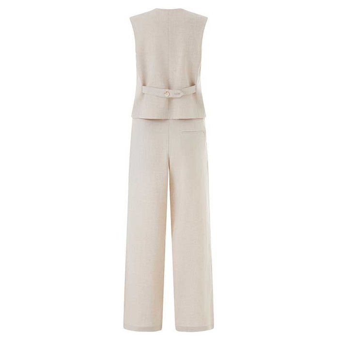 SD Dresscode women's vest pantsuit set in beige with a stylish back and wide-leg pants