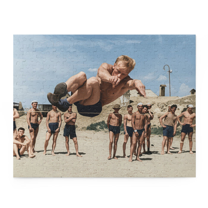 Restored vintage swim competition photograph transformed into a collectible