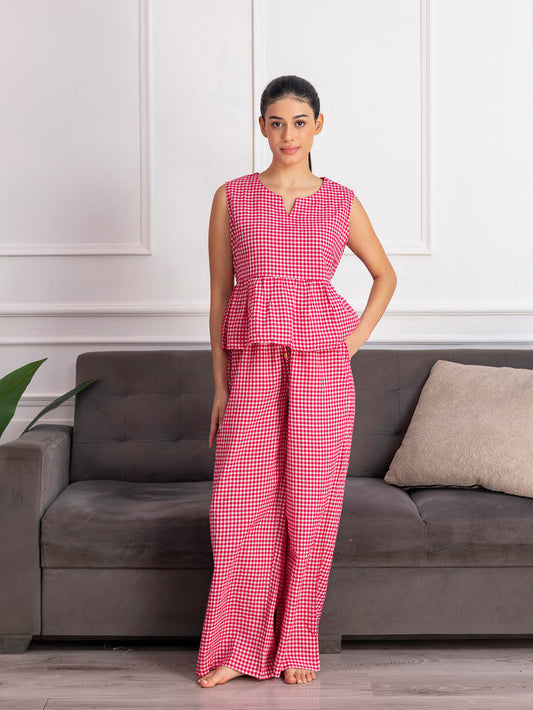 Summer Checks Peplum Top and Pyjama Set