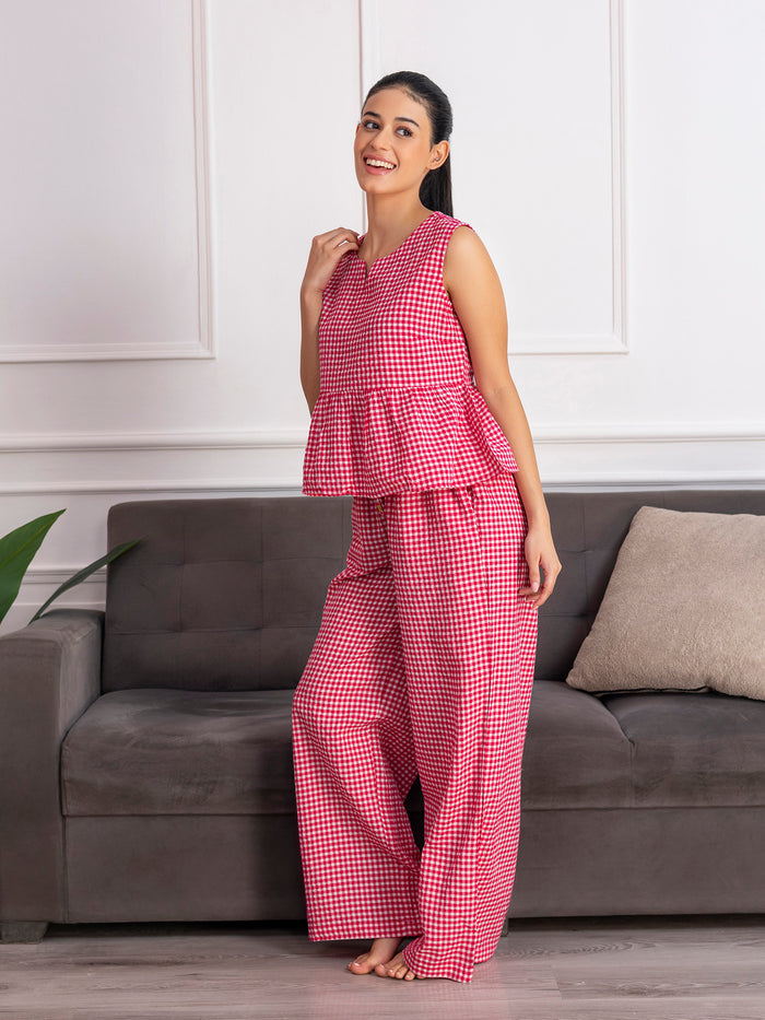 Summer Checks Peplum Top and Pyjama Set
