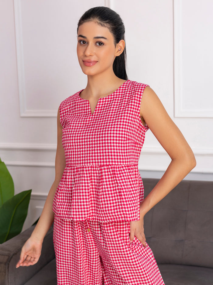 Summer Checks Peplum Top and Pyjama Set