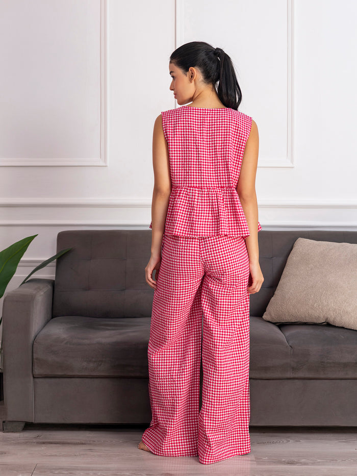 Summer Checks Peplum Top and Pyjama Set