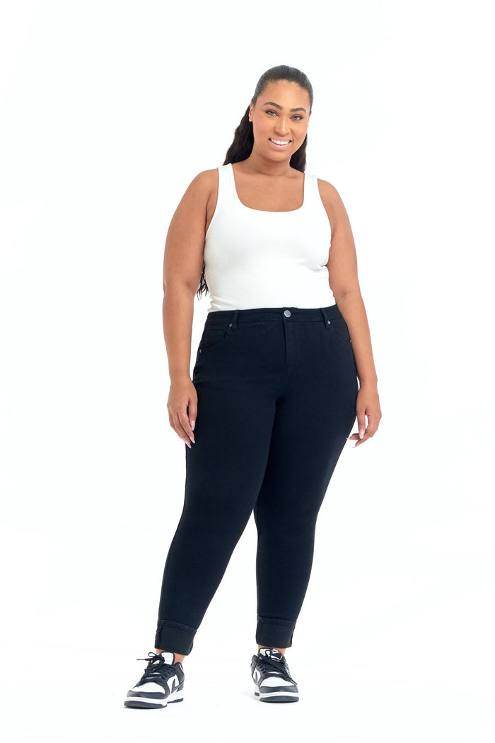 Sustainable Denim Black Cuffed Ankle Jean