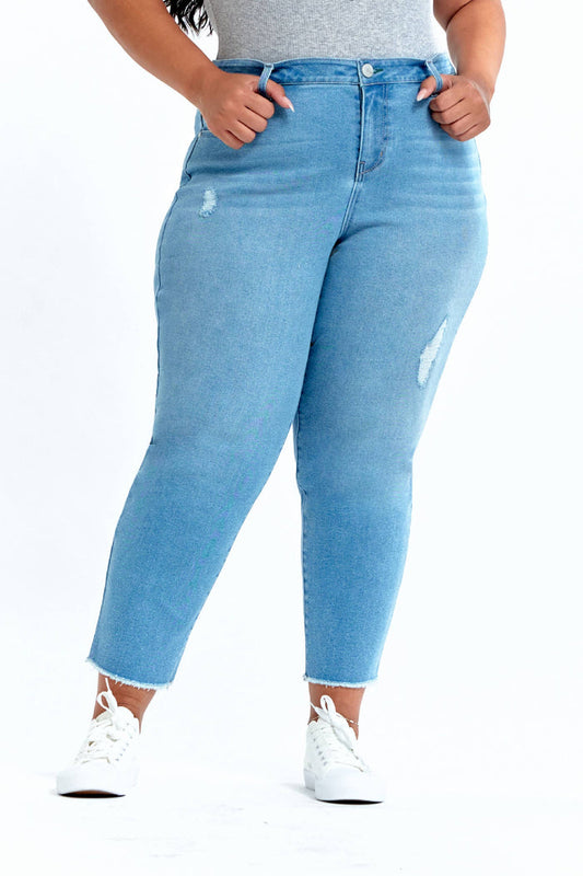 Sustainable Denim Straight Leg Distressed Jean