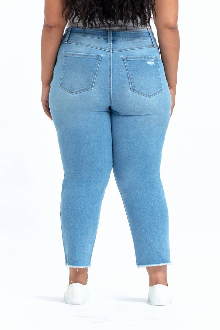 Sustainable Denim Straight Leg Distressed Jean